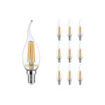 Lot 10x LED E14 Bent-tip Bougie Filament Claire 4.5W 470lm - 827 | Dimmable - Remplacement 40W